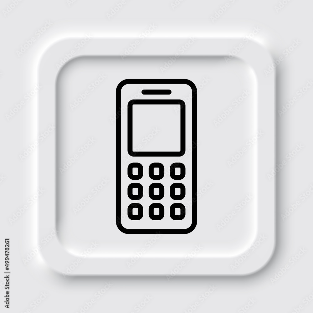 Mobile phone simple icon. Flat design. Neumorphism design.ai Mobile phone simple icon. Flat design. Neumorphism design.ai