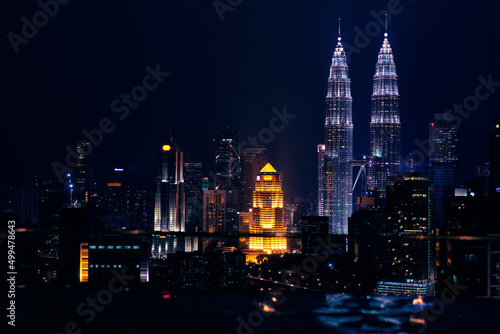 Lights of megapolis. Night cityscape. Kuala-Lumpur  Malaysia.