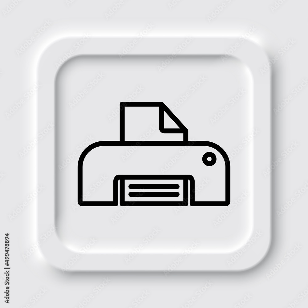 Printer, print simple icon. Flat design. Neumorphism design.ai Printer, print simple icon. Flat design. Neumorphism design.ai
