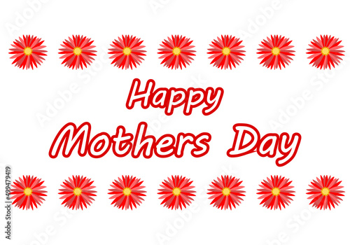 Día de la madre con flores rojas en fondo blanco.