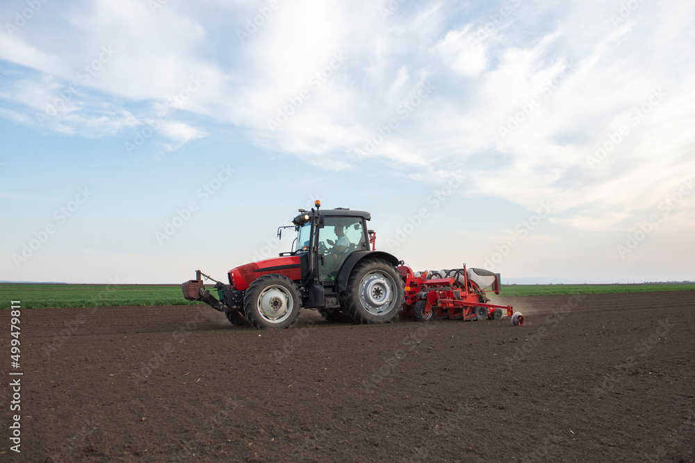 Sowing crops at agricultural fields in spring Sowing crops at agricultural fields in spring