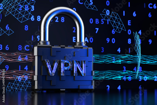 vpn technology concept. The concept of data protection technology using vpn. 3d render. photo