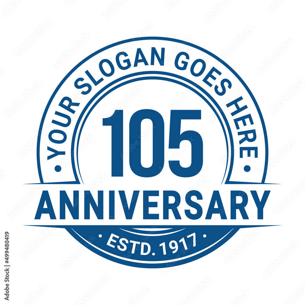 105 years anniversary logo design template. 105th anniversary celebrating logotype. Vector and illustration. 