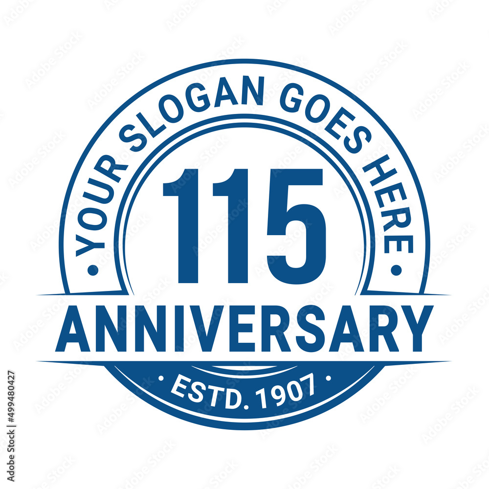 115 years anniversary logo design template. 115th anniversary celebrating logotype. Vector and illustration. 