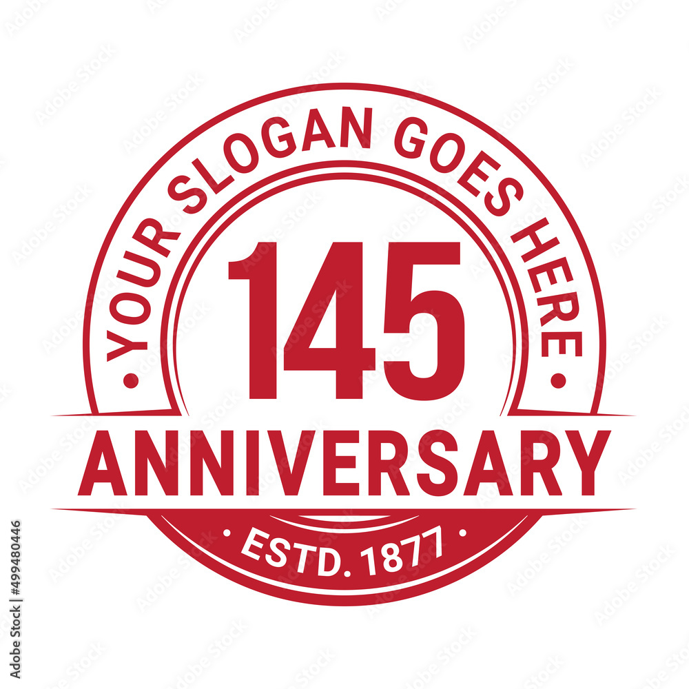 145 years anniversary logo design template. 145th anniversary celebrating logotype. Vector and illustration. 