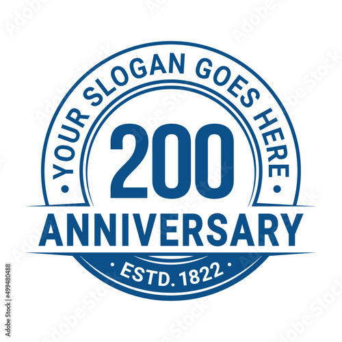 200 years anniversary logo design template. 200th anniversary celebrating logotype. Vector and illustration. 