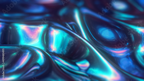 Liquid Teal Blue Metal Looped Abstract Animation 3d render