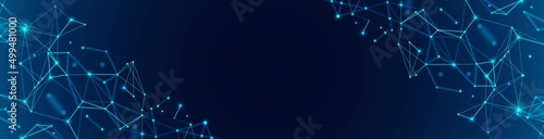 Vector abstract background frame. Design of plexus lines. Texture digital network, torn grid. Connections by point, particles, glow neon stars. Constellations. Poster technology, medicine, business.