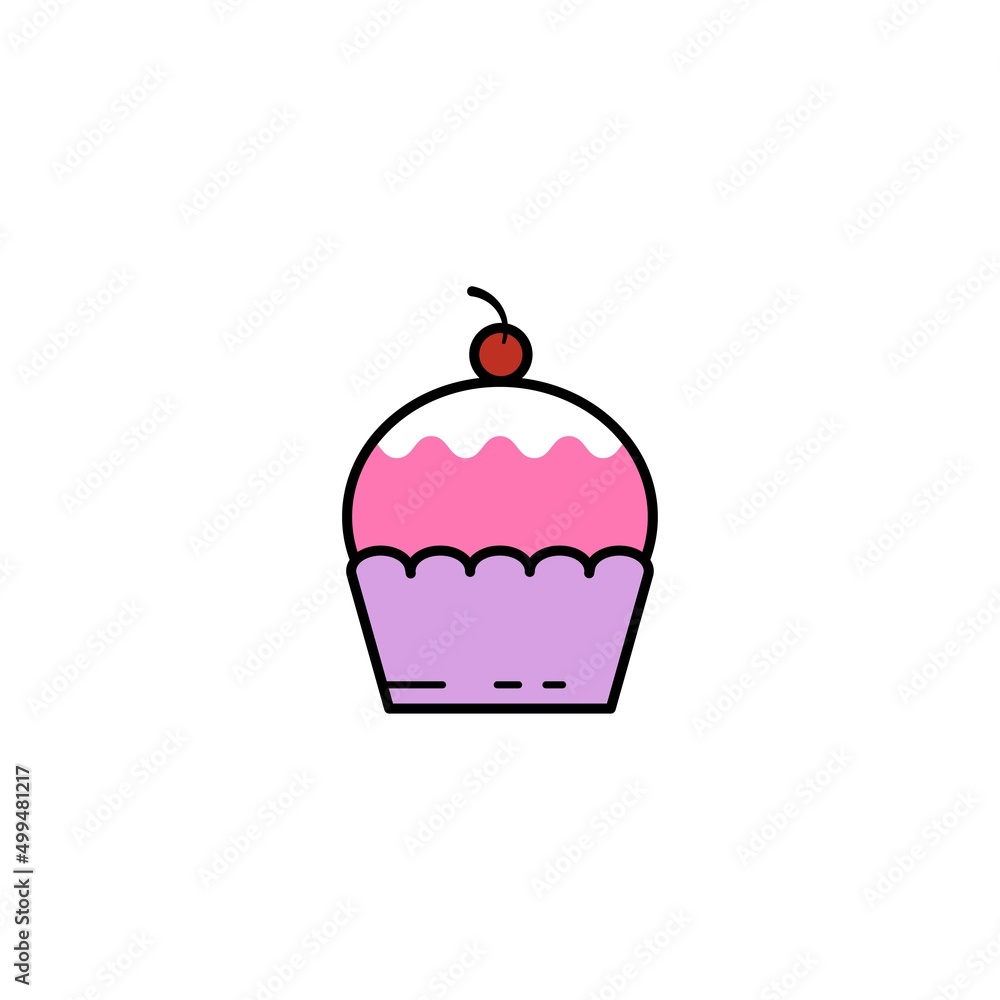 birthday cupcake with berry, design bakery logo, icon for banner, announcement. Isolated element on a white background. birthday cupcake with berry, design bakery logo, icon for banner, announcement. Isolated element on a white background.