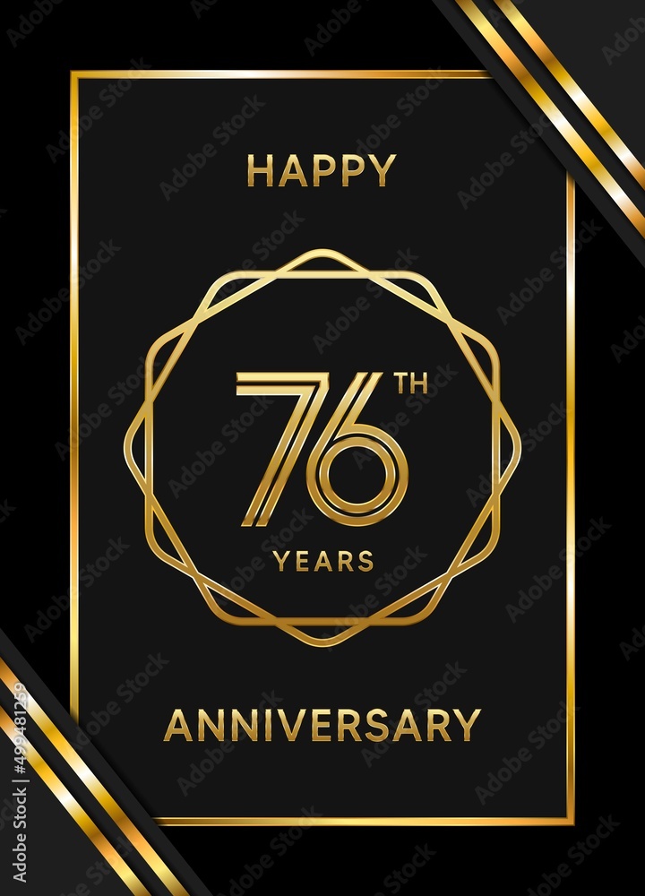 76 Years Anniversary logotype. Anniversary celebration template design with golden ring for booklet, leaflet, magazine, brochure poster, banner, web, invitation or greeting card. Vector illustrations