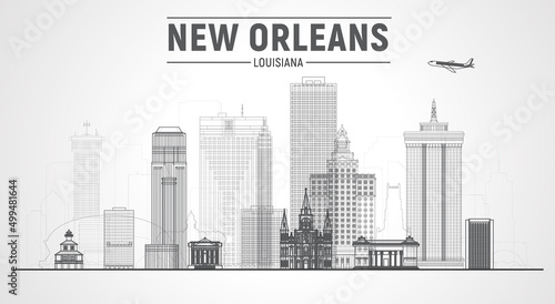 New Orleans Louisiana United states line city skyline vector illustration on white background. Business travel and tourism concept with modern buildings. Image for presentation  banner  website.