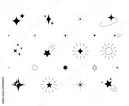 Shiny sparks silhouettes. Twinkle star particles, glitter sparkles and magic sparkle isolated silhouette icons set. Set of star sparkling and twinkling cartoon. © Tatiana