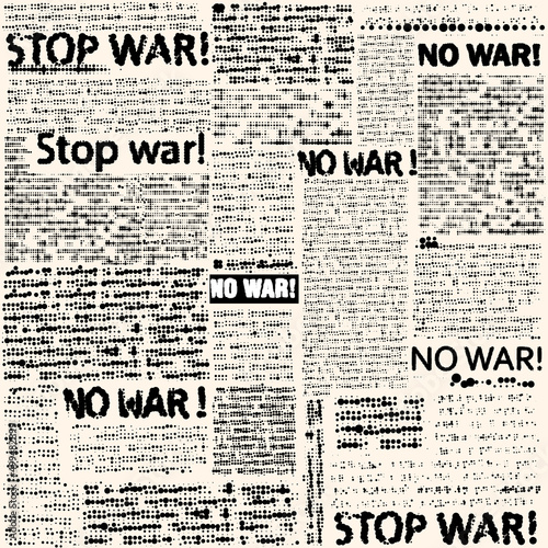 No war lettering newspaper grunge background. Vector image.
