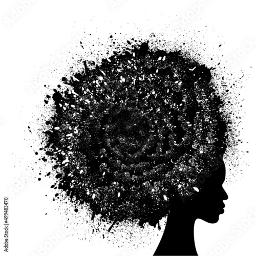 African woman grunge ink splash hair