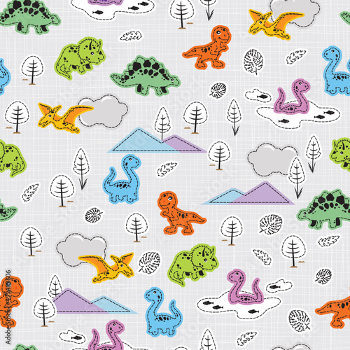 Fototapeta Naklejka Na Ścianę i Meble -  Stitched, Colorful and cute Dinosaurs