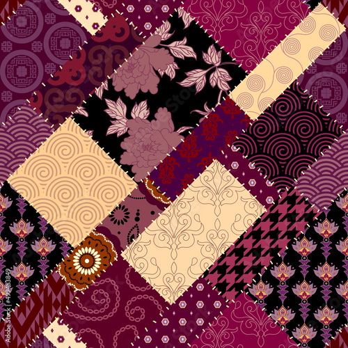 Patchwork textile pattern. Seamless quilting design background.