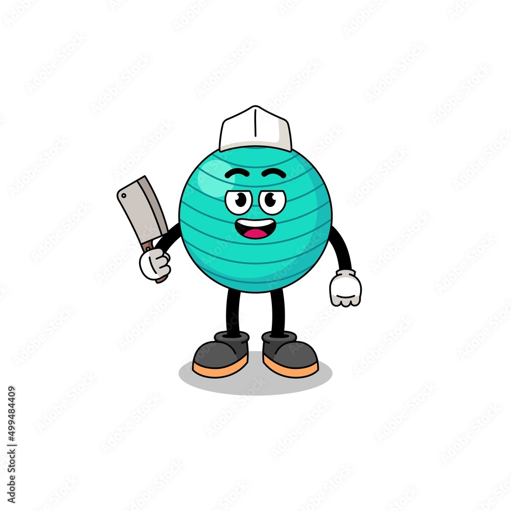 Mascot of exercise ball as a butcher Mascot of exercise ball as a butcher