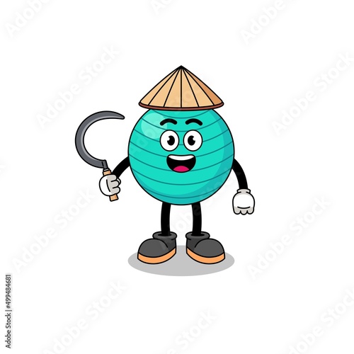 Illustration of exercise ball as an asian farmer