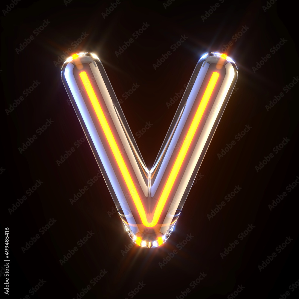 Glowing glass tube font Letter V 3D Glowing glass tube font Letter V 3D