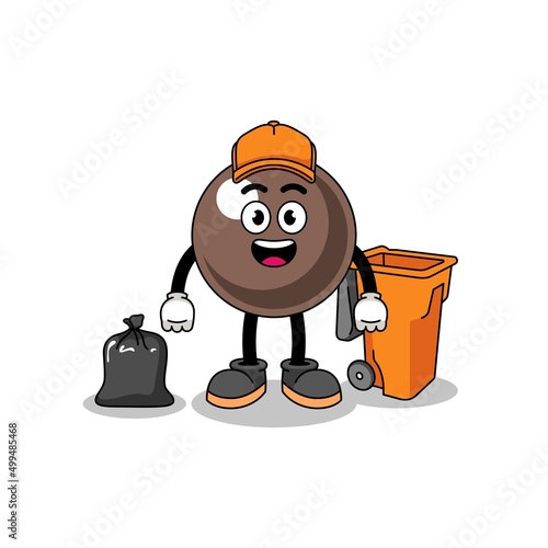 Illustration of tapioca pearl cartoon as a garbage collector