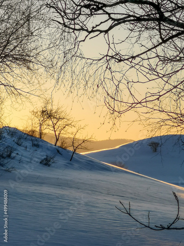sunset in the snow