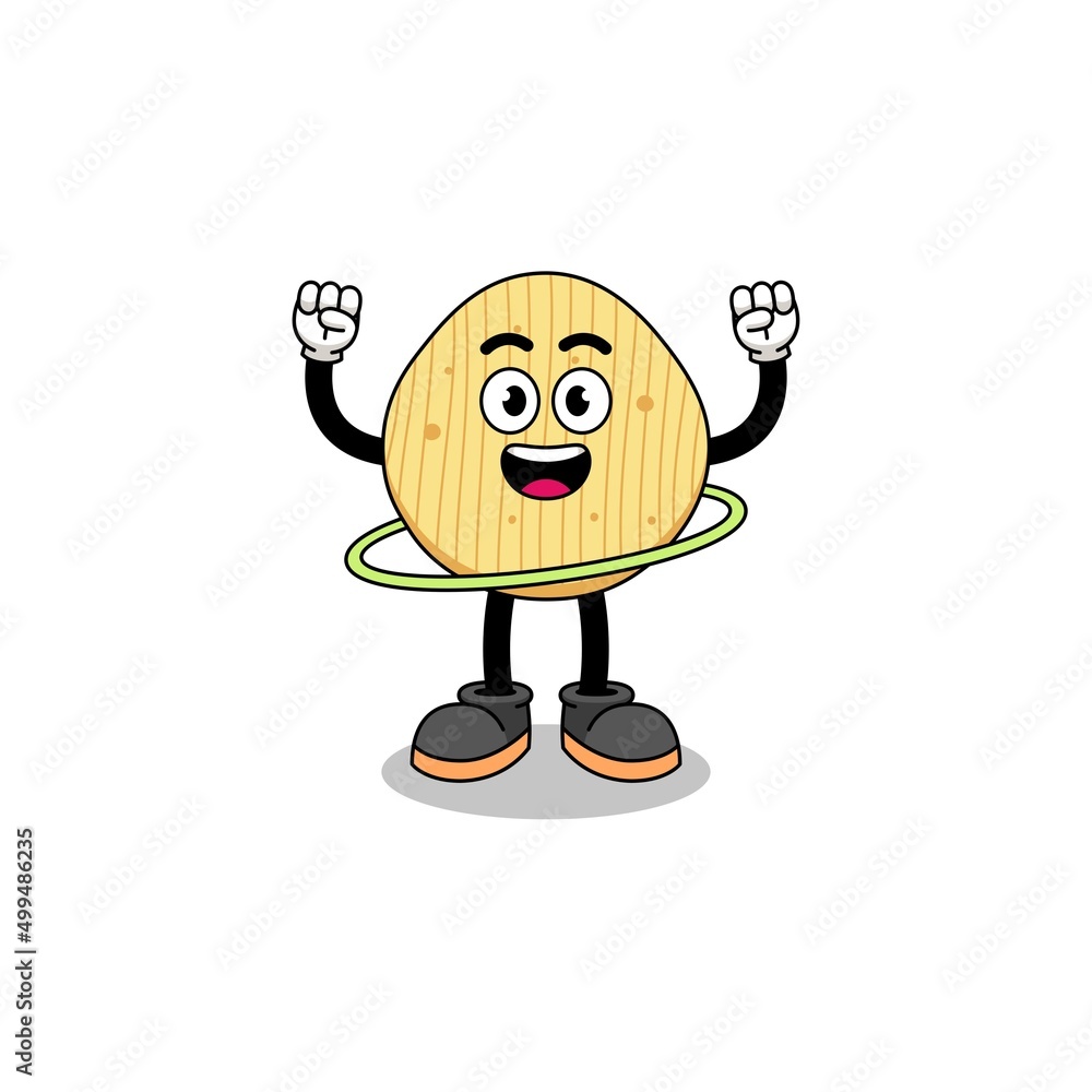 Character Illustration of potato chip playing hula hoop Character Illustration of potato chip playing hula hoop