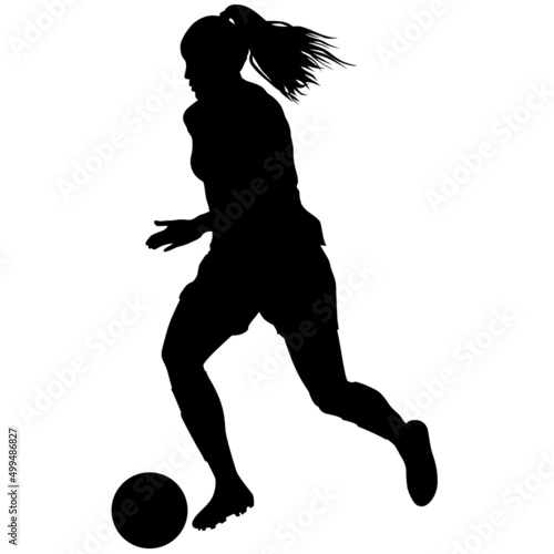 Female Soccer player, Woman's Soccer in motion. Women's football running up for ball tee shot front view sport Silhouette