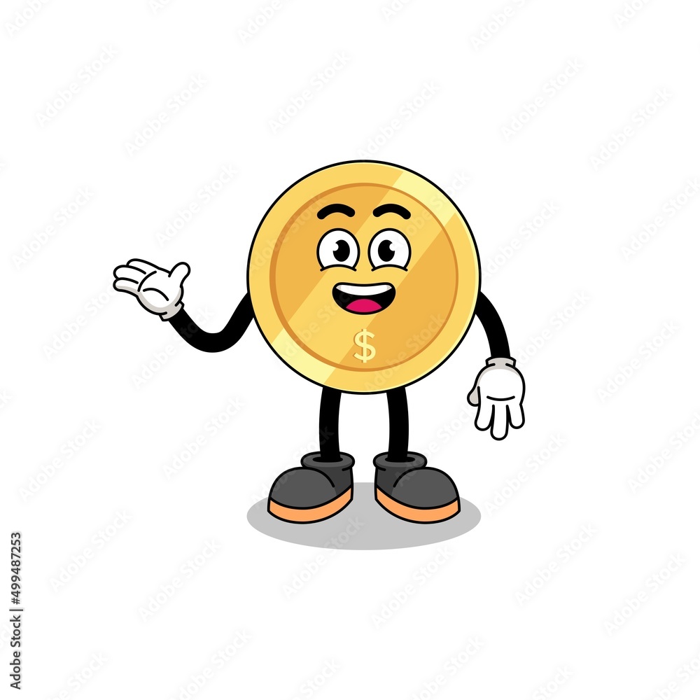 dollar coin cartoon with welcome pose dollar coin cartoon with welcome pose