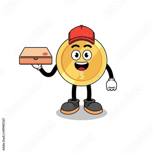 dollar coin illustration as a pizza deliveryman