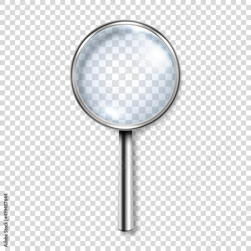Vector 3d Realistic Metal Magnifying Glass or Loup Icon Closeup Isolated. Design Template of Magnifying Glass, Loupe for Graphics. Top View