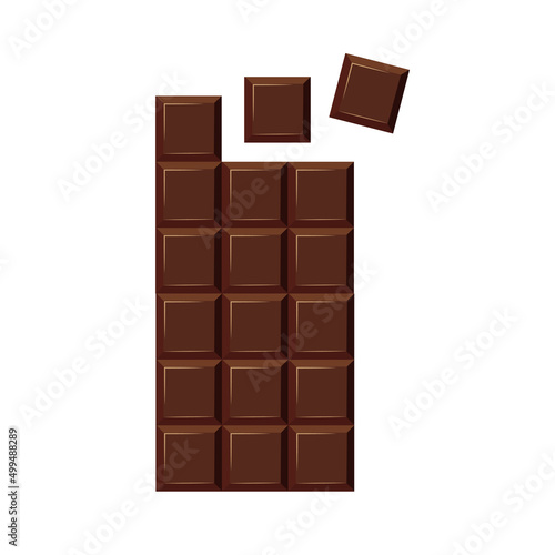 Chocolate bar isolated on white background. Top view. Vector.