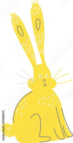 Funny yellow bunny. Decorative vector element. Childish rabbit with surprised look
