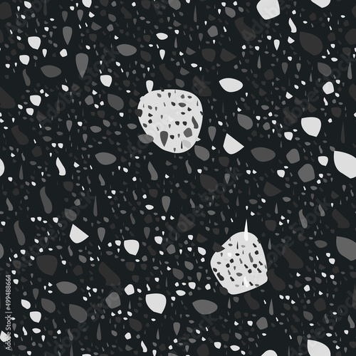 Terrazzo seamless pattern vector texture in dark colors. Realistic italian marble texture or granite flooring in venetian style. Terrazzo seamless pattern for interior decoration and interior design.