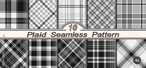 Set seamless black and white plaid background.