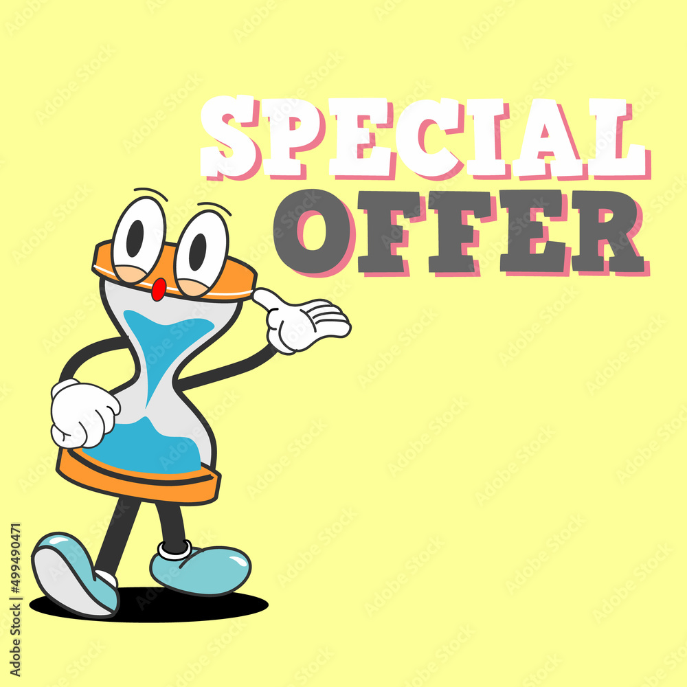 Fototapeta premium hourglass illustration with special offer text with traditional cartoon icon. suitable for advertising badges