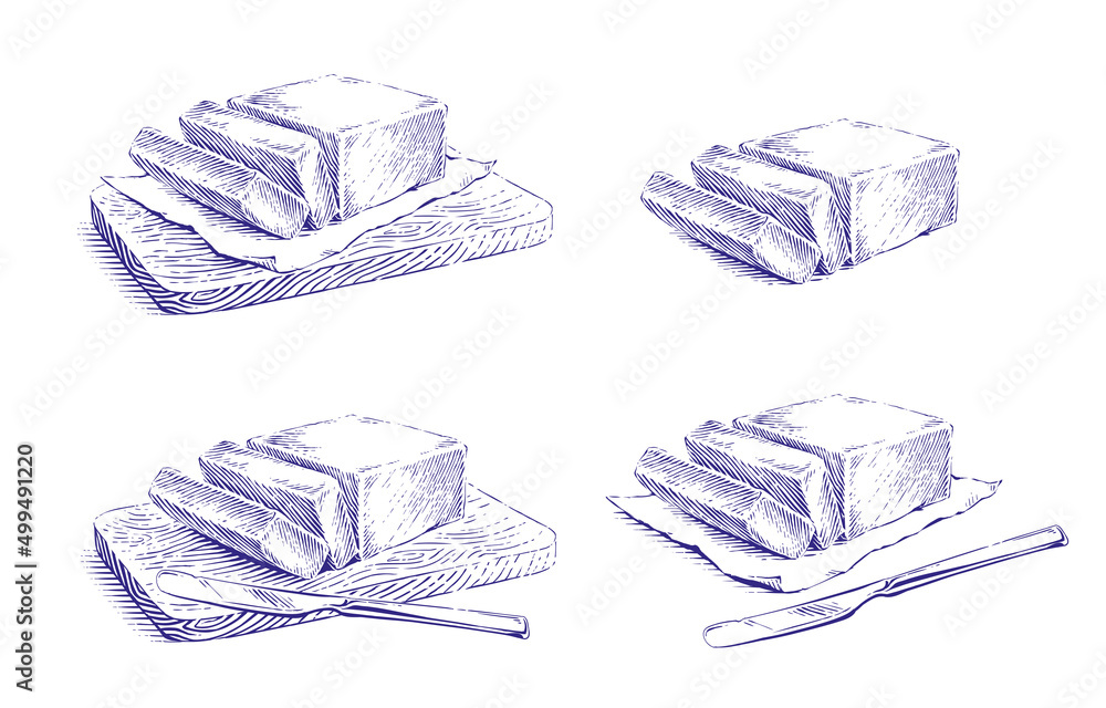 butter hand drawing sketch engraving illustration style Stock Vector