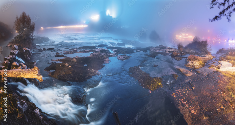 Fototapeta premium Rhinefalls, the biggest waterfalls in Europe during the night