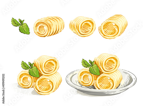 butter hand drawing sketch engraving illustration style