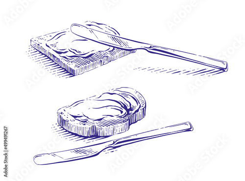 butter hand drawing sketch engraving illustration style