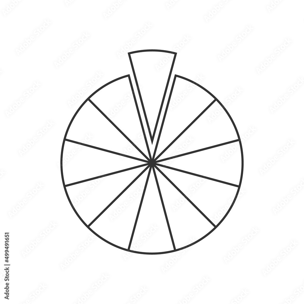 Circle segmented into 12 sections. Pie or pizza shape cut in twelve equal slices in outline style. Round statistics chart example isolated on white background. Vector graphic illustration Circle segmented into 12 sections. Pie or pizza shape cut in twelve equal slices in outline style. Round statistics chart example isolated on white background. Vector graphic illustration