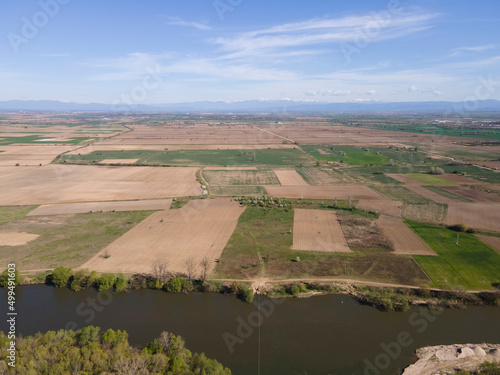 Aerial view of Chepelarska River, pouring into the Maritsa River, Bulgaria photo