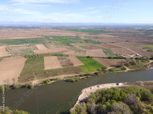 Aerial view of Chepelarska River, pouring into the Maritsa River, Bulgaria photo