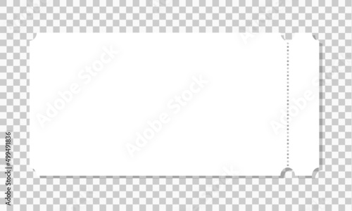 Ticket mockup. Empty paper lottery template. Blank entry or seating card for event, concert, movie, museum, festival, theater, exhibition isolated on transparent background. Vector illustration
