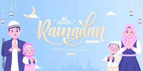 happy ramadan mubarak banner template design arabic calligraphy means ramadan