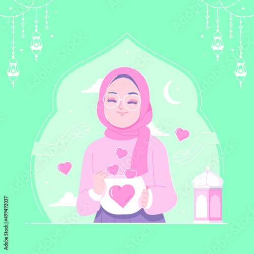 islamic hijab girl with good deeds concept