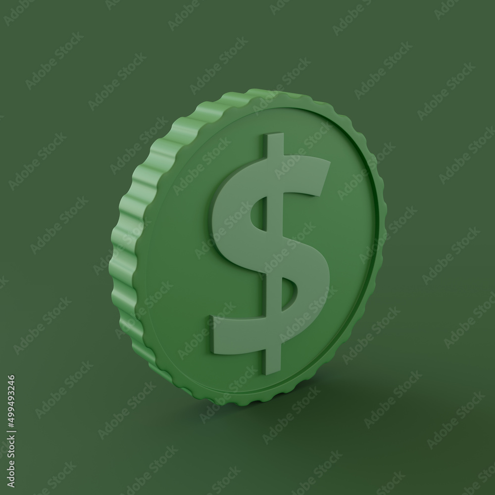 Obraz premium Green Coin on Green Background. 3d Rendering