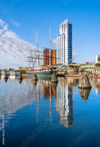 View of Historic ship at Inner Harbor area in downtown Baltimore Maryland USA