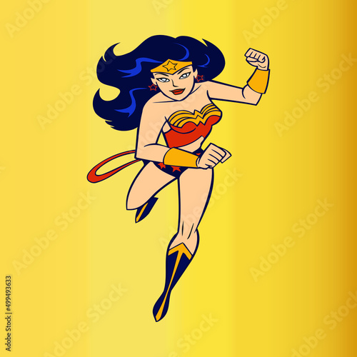 girl with a lollipop, Illustration of superwoman girl with orange background vector template