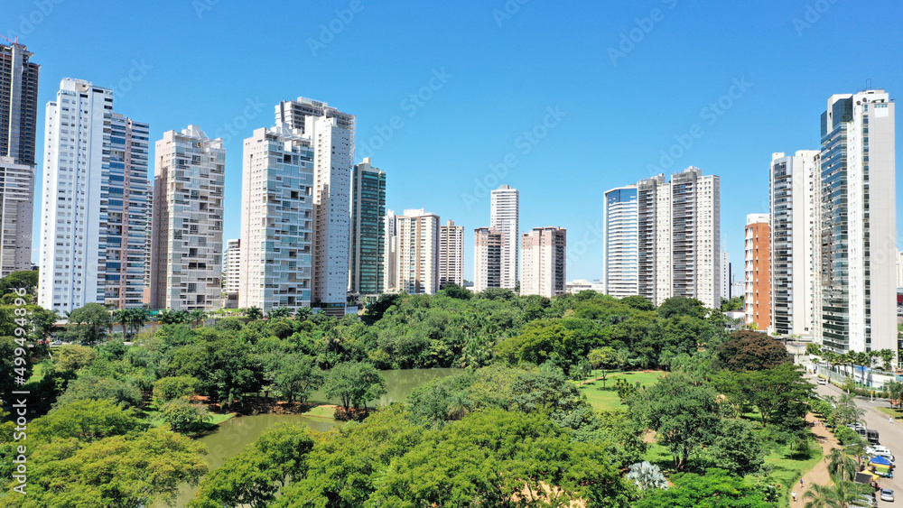 Panoramic view of Flamboyant Park in Goiania, Goias, Brazil in April, 2022. 