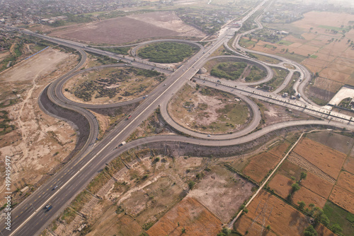 beautiful aerial view of pakistani motorways interchange of kala shah kako photo